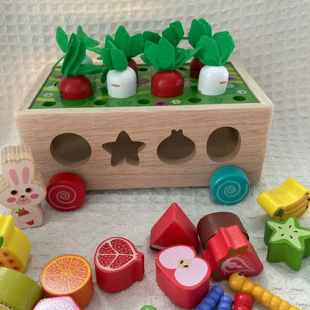 KMTJT Wooden Farm Orchard Shape Sorter Development Learning Toy EUC